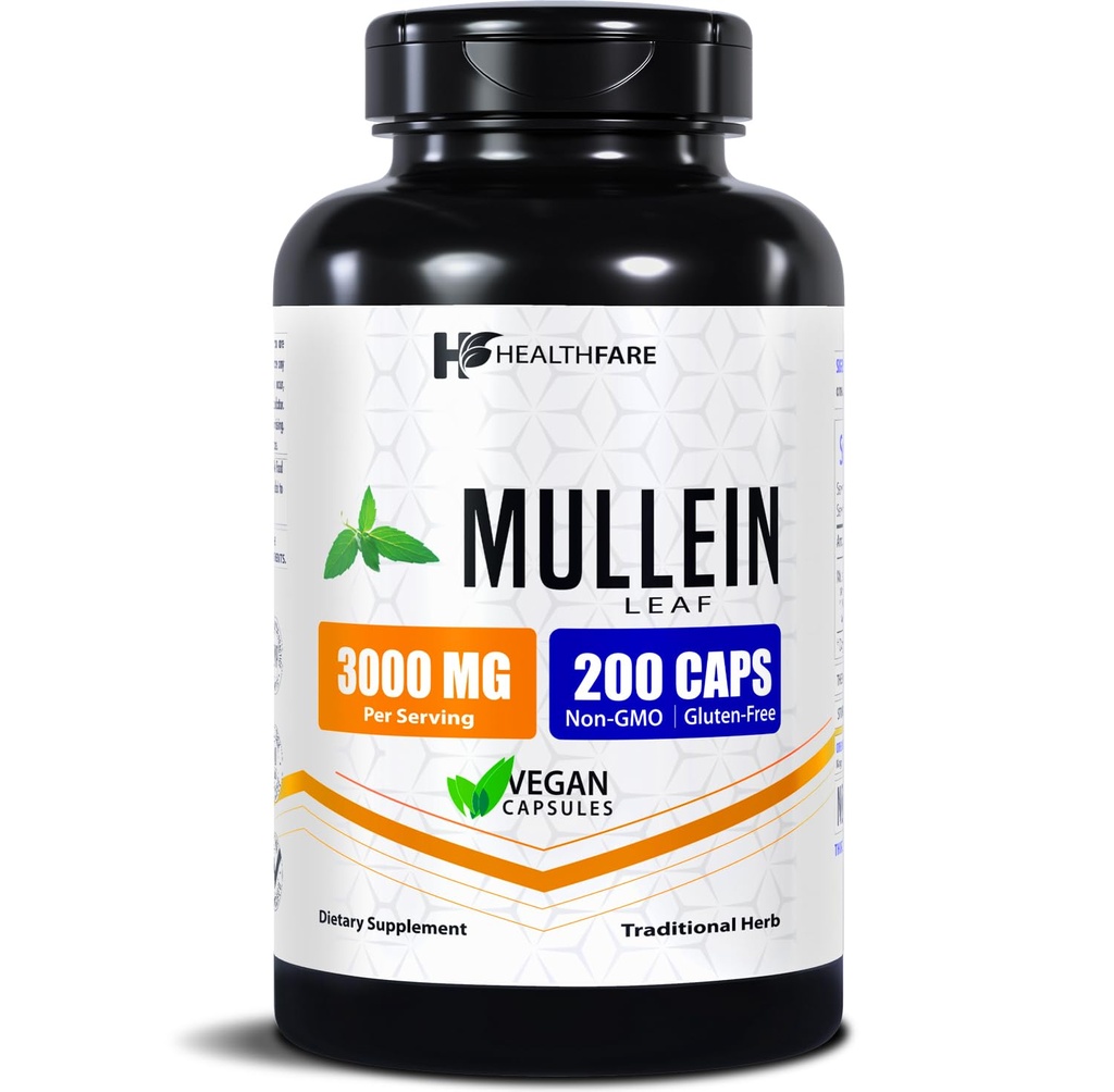 Healthfare Mullein リーフエキス 3000mg | 200 ビーガンカプセル | 余分な強さの草の補足 | サポートウェルネス & バランス | 非GMO、グルテンフリー | アメリカ製