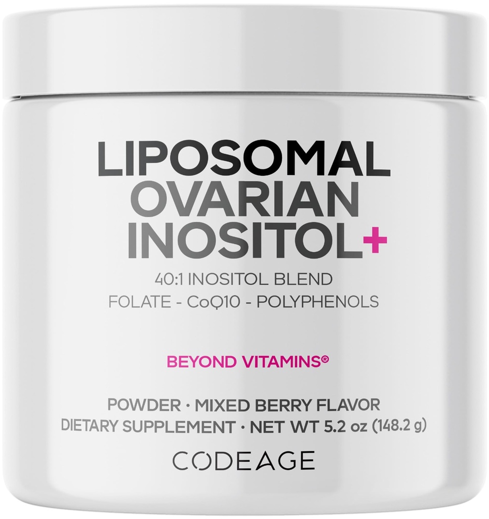 Codeage Liposomal Ovarian Inositolパウダー - Myo-Inositol&D-Chiro-Inositol 40:1ブレンド、5-MTHF、CoQ10、ザクロ&ワイルドブルーベリー - 2ヶ月の供給 - 混合ベリー味 - 非GMO、60のサービング