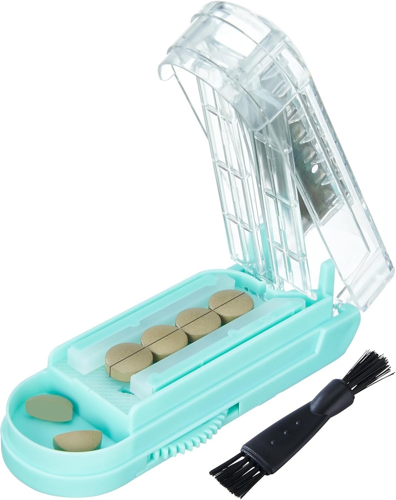 Pill Cutter for Multiple Pills at a Time, Pill Cutter Splitter for Small and Tiny Pills, Pill Cutter for Small or Large Pills, Pill Splitter with Hidden Sharp Stainless Steel Blade (Blue+Clear)