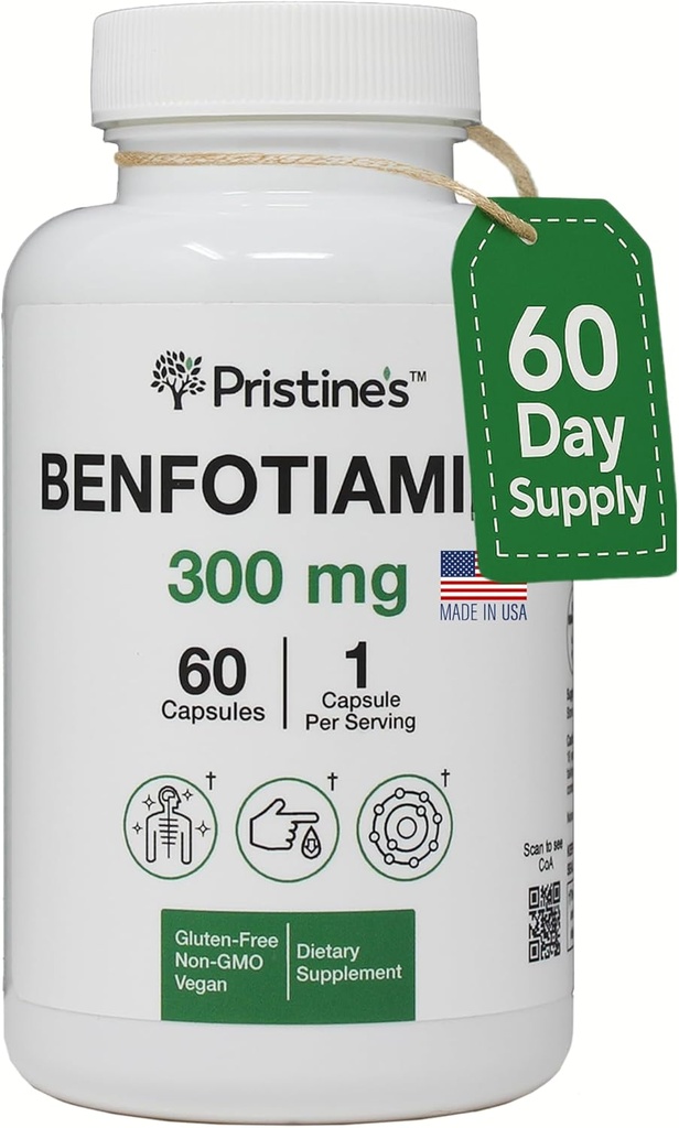 PRISTINEのBenfotiamine 300mgの高いBioavailability Nerveサポート補足- 60の日の供給-脂肪質の容解性ビタミンB1の補足-ビーガン-非GMO