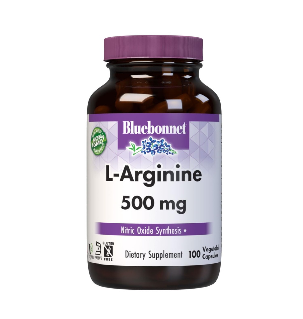 Bluebonnet栄養L-アルギニン500mg、フリーフォームアミノ酸、ニトリオキサイドプレカール*、大豆フリー、グルテンフリー、非GMO、コーシャ認定、ビーガン、100野菜カプセル、100サービング、白