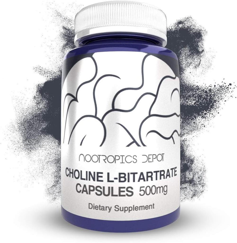 コリン L-Bitartrate カプセル 500mg (180 カウント) | コリンサプリメント | 認知機能、精神的性能および物理的な耐久性をサポート