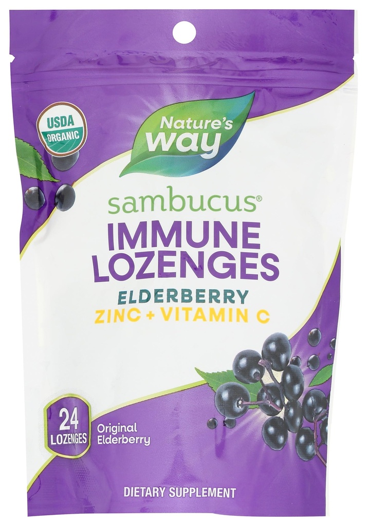 Nature's Way Sambucus Immune Lozenges、亜鉛+ビタミンC、ブラックエルダーベリーエキス、USDA認定オーガニック、オリジナルベリー風味、24ローゼンジ(パッケージ5月Vary)