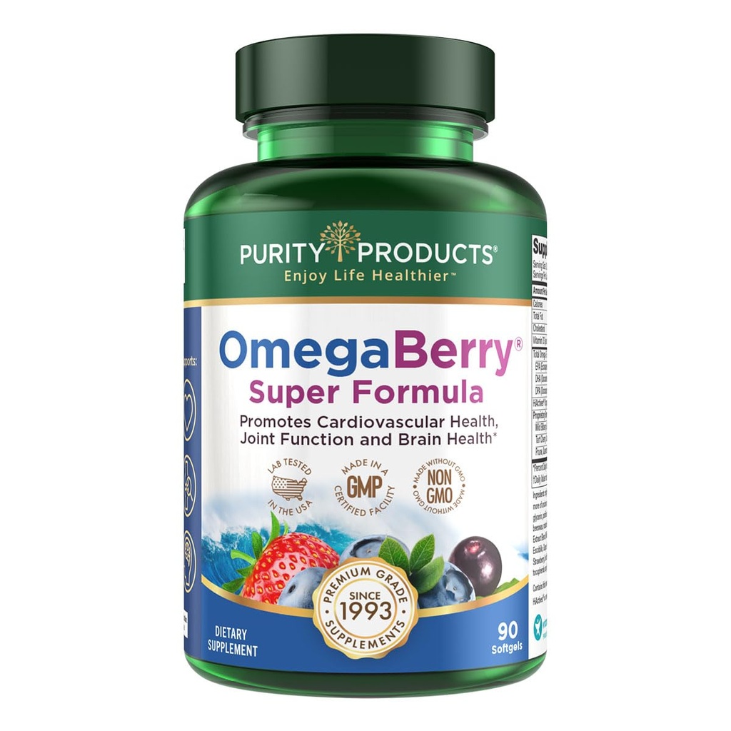 純度プロダクトOmegaBerryの魚油w/Vitamin D3 +有機性Acaiの極度の方式-集中された、分子的に蒸留される、超純粋なオメガ3s 1080のmg EPA + 720mg DHA + 120のmg DPA - 90の計算の1875のmg