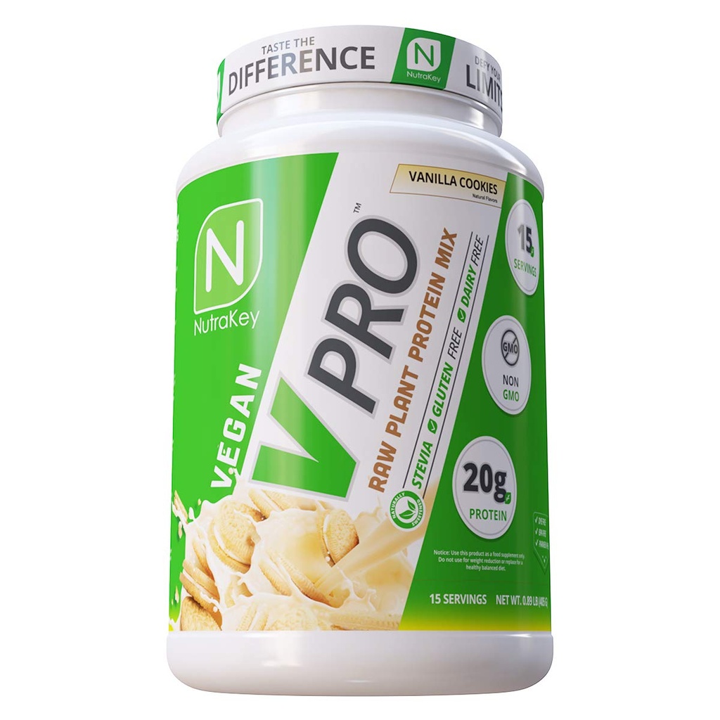 NutraKey V-Pro, 生植物タンパク質粉末, 有機, ビーガン, 低炭水化物, タンパク質の20gとグルテンフリーグルテンフリー (バニラクッキー) 1.78ポンド.