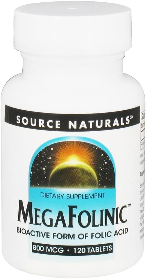 源のNaturals MegaFolinic 800mcgの生物活動的な葉酸、頭脳及び細胞の健康- 120のタブレット