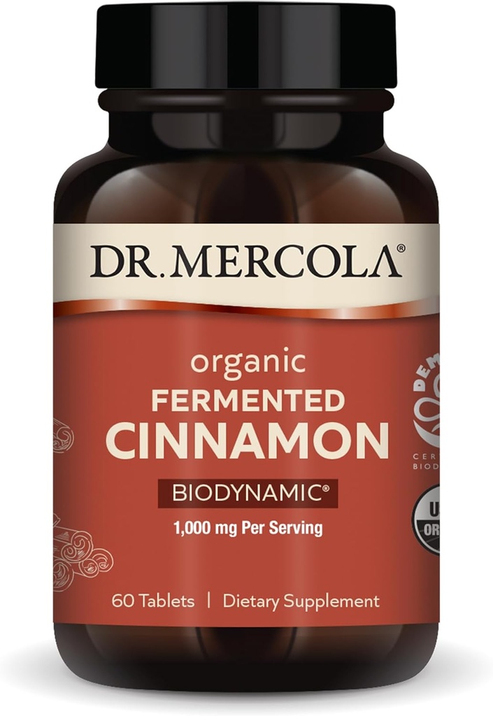 Dr. Mercola Biodynamic Organic Fermented Cinnamon - Supports Metabolic Health - High-Flavonoid Cinnamon Extract - USDA Organic, Non-GMO, Gluten-Free & Soy-Free - 90 Tablets