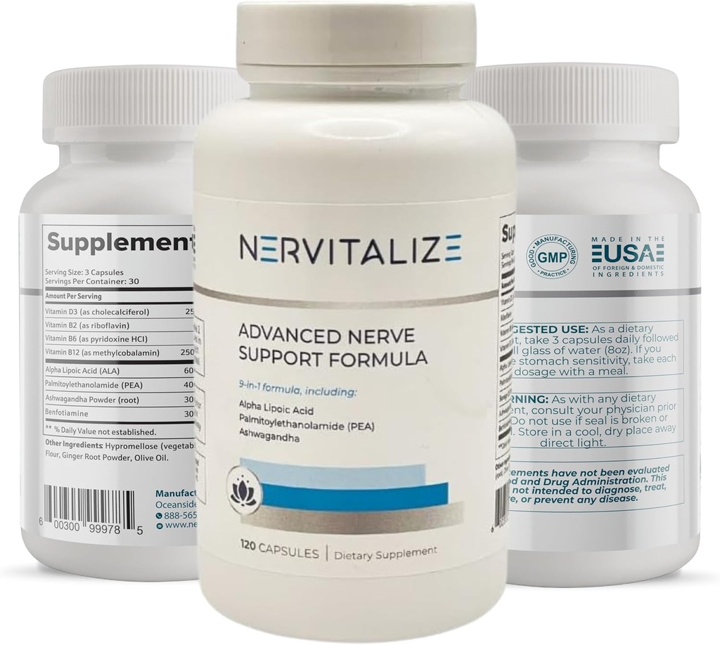 600 mgの純粋なアルファリポ酸およびパルミチルエタノールアミド(Pea)の高度のNerveサポート方式-FortifyのNerves-最もよい周辺救助サポート- 120のカプセル