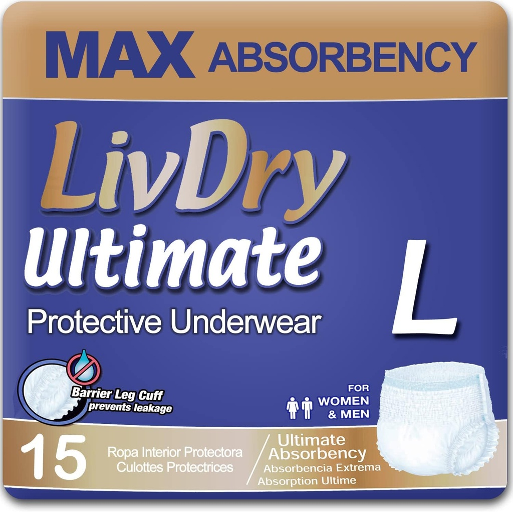 LivDryの大きい最終的な大人のIncontinenceの下着、漏出保護、L、15のパッケージが付いている最高の吸収性の大人のおむつ