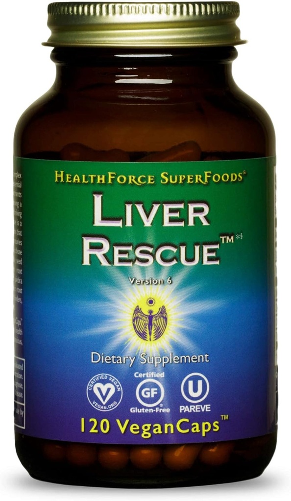 HealthForce SuperFoods Liver Rescue - 自然な肝臓のクレンジング - 乳牛とタンポポロンの根付き - グルテンフリー&ビーガン - 120カプセル
