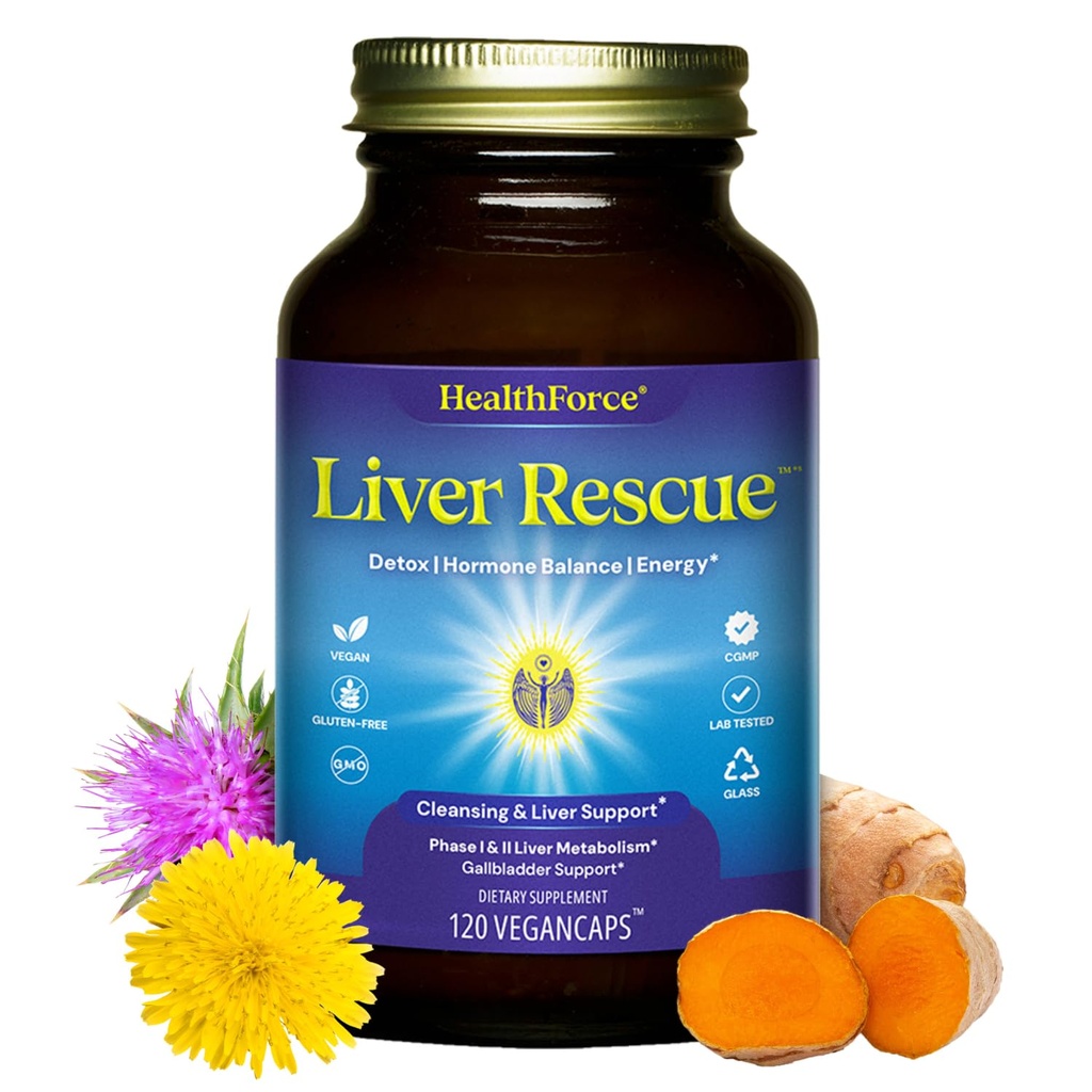HealthForce SuperFoods Liver Rescue - 自然な肝臓のクレンジング - 乳牛とタンポポロンの根付き - グルテンフリー&ビーガン - 120カプセル