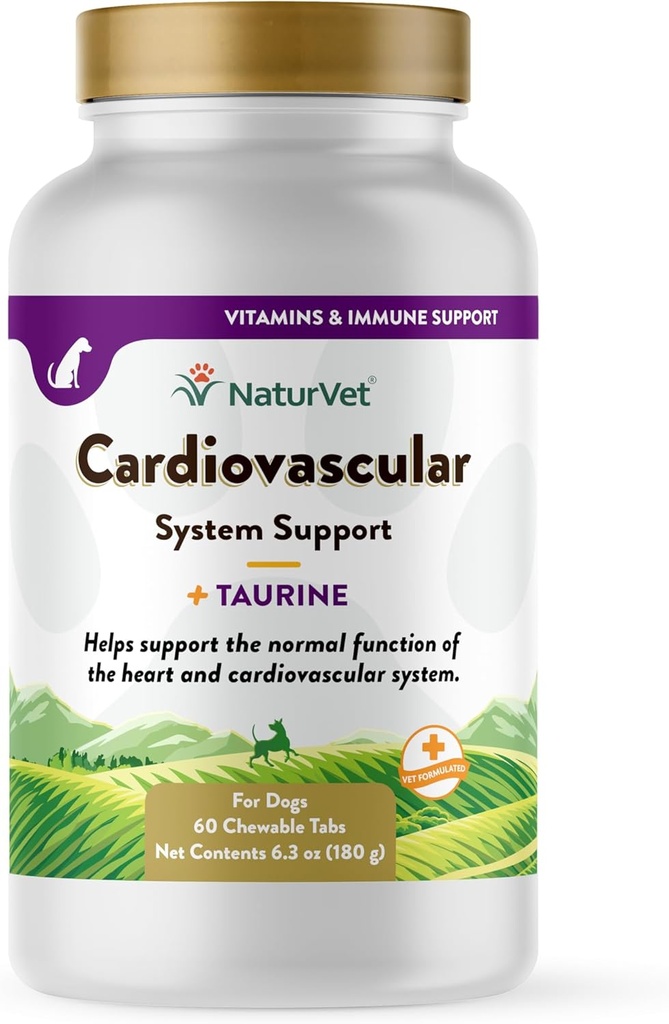 NaturVet Cardiovascular Support Dog Supplement Plus Taurine – Helps Support Dog Heart and Cardiovascular Systems – Includes Antioxidants, Magnesium, Hawthorn, L-Carnitine – 60 Ct.