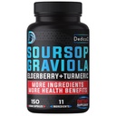 11in1 Graviola Soursop カプセル 5 月のサワーソップ フルーツを供給します。, エルダーベリー, ターメリック, ジンジャー, ミルク アッザミ, クランベリー & もっと - 気分, 免疫 & 体の健康 - 150 ビーガンカプセル