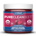 PureCleanビートプレミアムビートジュースパウダー - 臨床的に証明された3X Greaterの循環、耐久性とエネルギーのための100%オーガニックニトリク酸化物サポート - 間違いなく冷間プレス、環境に優しい、米国 - 30のサービング