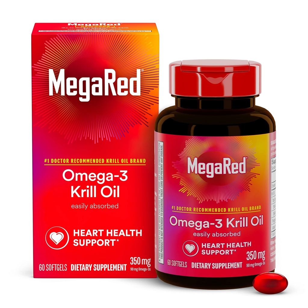 Omega-3のKrillオイル350mgのSoftgels、MegaRed (びんの60の計算)、EPA及びDHA Omega-3の脂肪酸は魚油とは違って、酸化防止アスタキサンチンを含んでいます