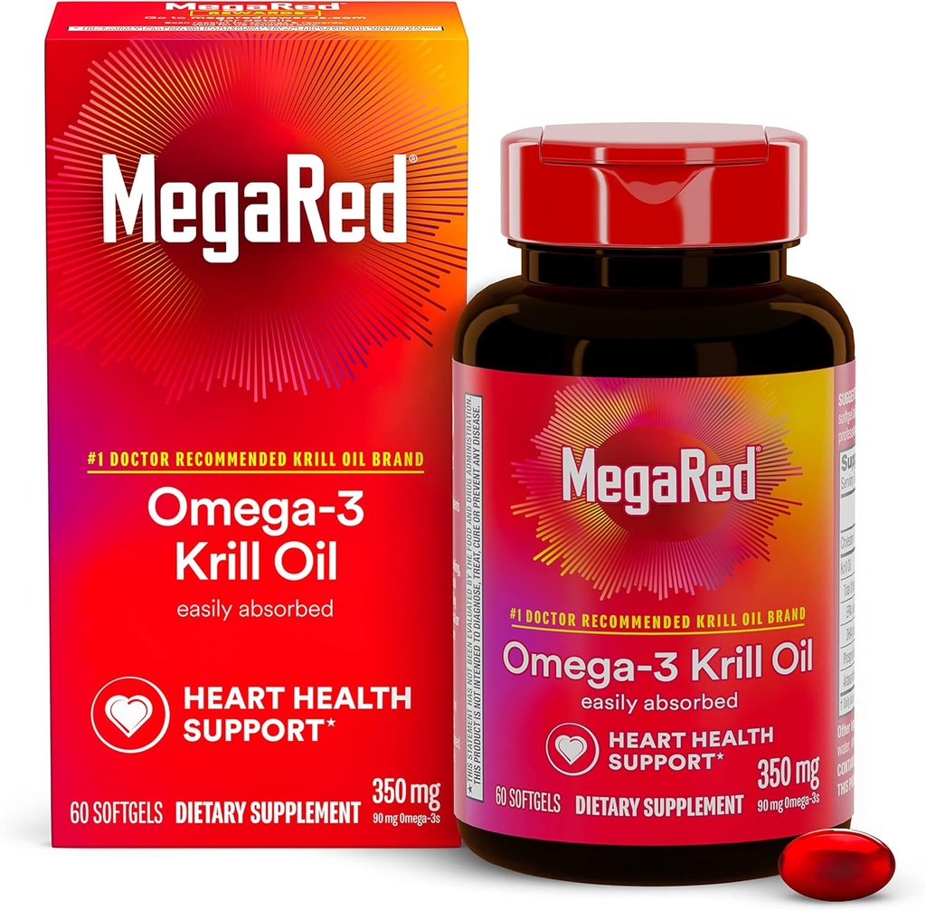 Omega-3のKrillオイル350mgのSoftgels、MegaRed (びんの60の計算)、EPA及びDHA Omega-3の脂肪酸は魚油とは違って、酸化防止アスタキサンチンを含んでいます