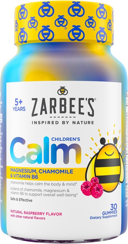 ZarbeeのNaturalsの子供のカルム・グミー、子供のためのマグネシウムは5 +、Melatonin-Free、Calmの心及びボディ、Chamomile及びビタミンB6、自然なラズベリーの味、30の計算のグミーを支えます
