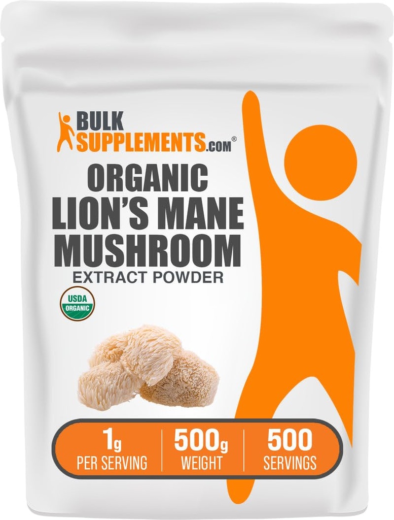 BulkSupplements.com有機ライオンのマネ茸エキスパウダー - キノコサプリメント、メモリとフォーカスサポートのための脳サプリメント - ビーガン、1g / サービング、500g(1.1ポンド)(パッケージ1)