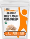 BulkSupplements.com有機ライオンのマネ茸エキスパウダー - キノコサプリメント、メモリとフォーカスサポートのための脳サプリメント - ビーガン、1g / サービング、500g(1.1ポンド)(パッケージ1)