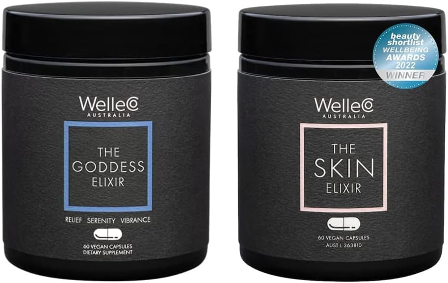WelleCo の女神はエリクサーと皮膚のエリクサーの束を取り除きます | 更年期の補足、ホルモンのバランス、助けの夜は汗をかき、熱い点滅します | 癒やすためのコラーゲンの形成を支えて下さい
