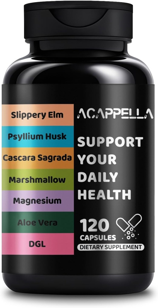 ACAPPELLAの滑り止めのエルム、Psylliumの殻、Cascara Sagrada、Marshmallow、マグネシウム、アロエVera、DGLのカプセル-プロバイオティック ブレンドの消化管の健康の補足(1)