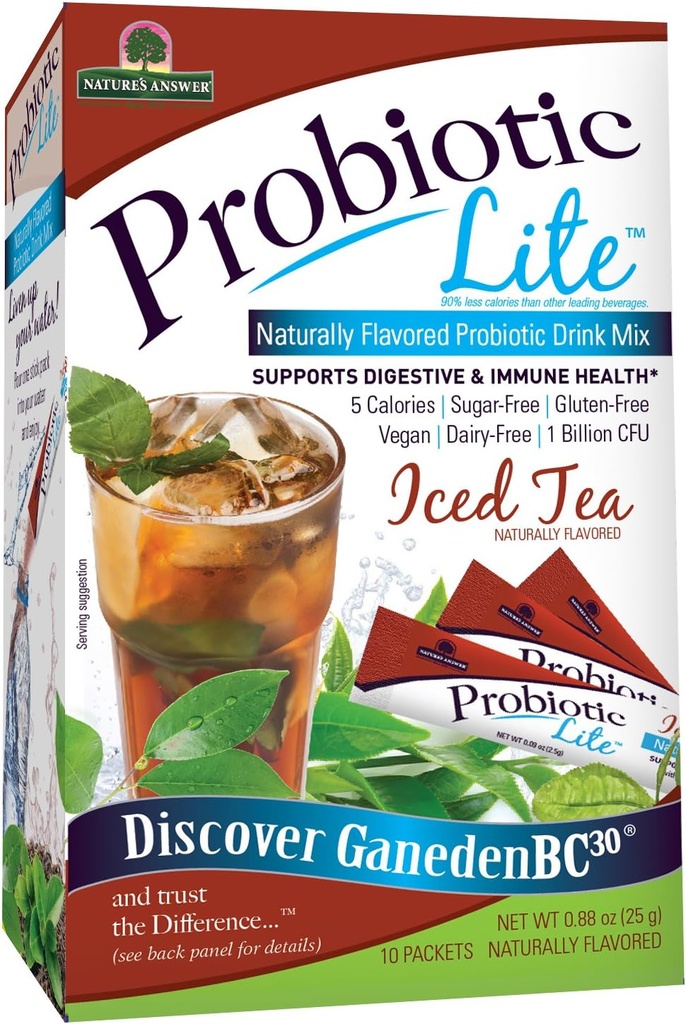 Nature's Answer Probiotic Liteスティックパックサプリメント、アイスティー、10カウント