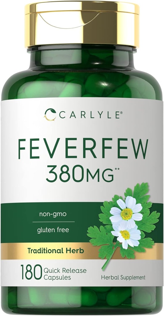 Carlyle Feverfew カプセル 380mg | 180 カウント | 従来のハーブ エキス | Non-GMO、グルテンフリー