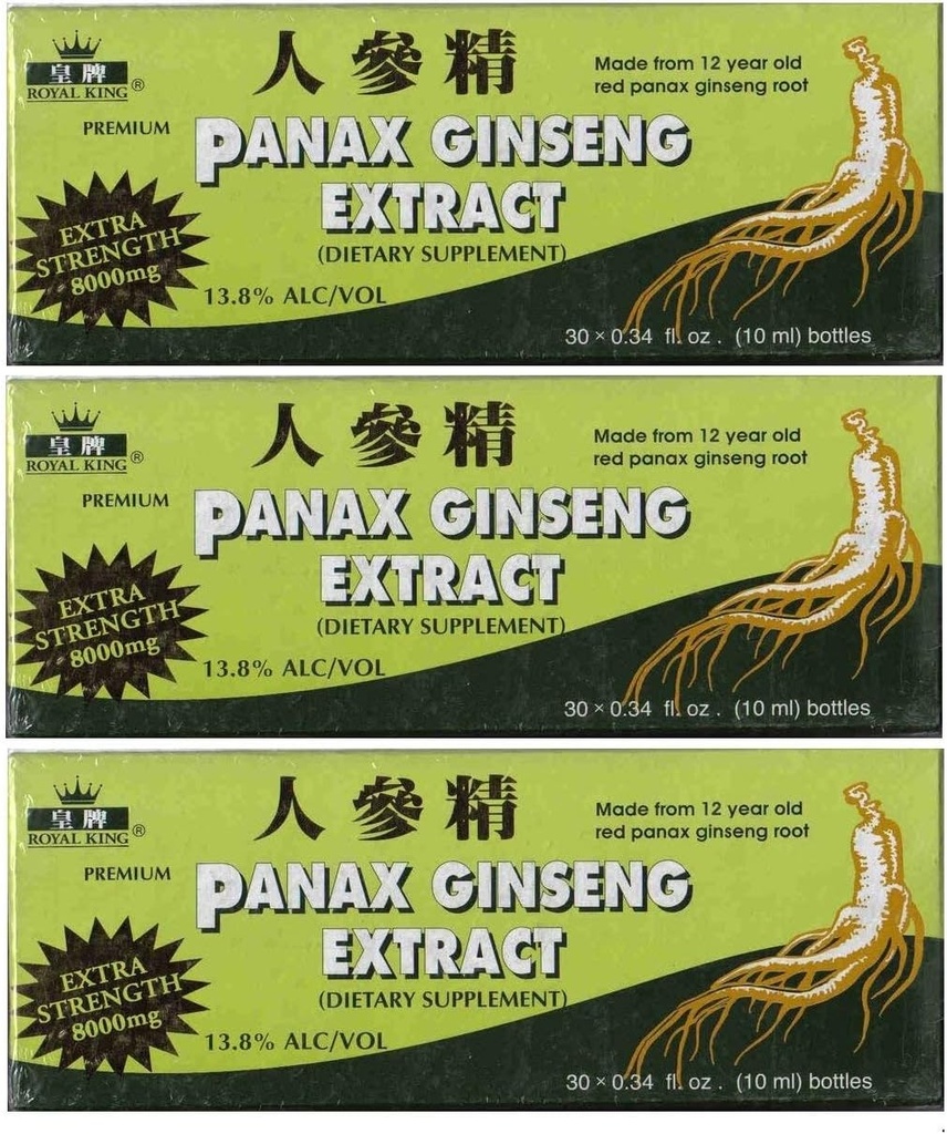 アルコール 8000 の mg 30 のバイアル (3 箱)が付いている Royal の王の Panax の Ginseng のエキス