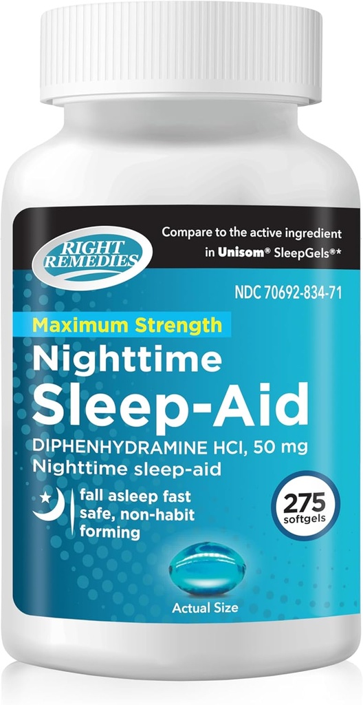 夜間睡眠援助Softgels, (275 softgels), Diphenhydramine HCI 50 mg, 秋の眠りの速い, 深くサポート, 休息