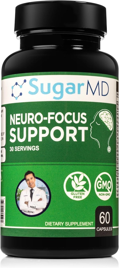 SugarMD Neuro-Focusサポート - 脳の健康は、記憶のためのサプリメント - バコパ、イチョウ、および認知サポートのためのバイオパリンの焦点と明白 - 非GMOとグルテンフリー - 60カプセル