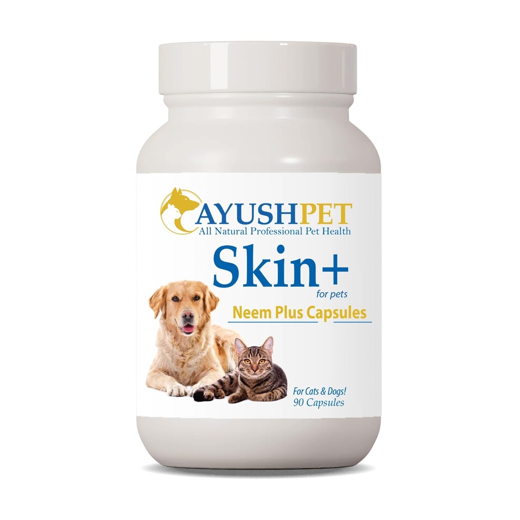 Ayushペットニームプラス - 犬、皮膚、およびコートのサポートのためのニームサプリメントは、ツルと免疫の健康のためのTriphalaとニームとハーブカプセル - 90カプセル