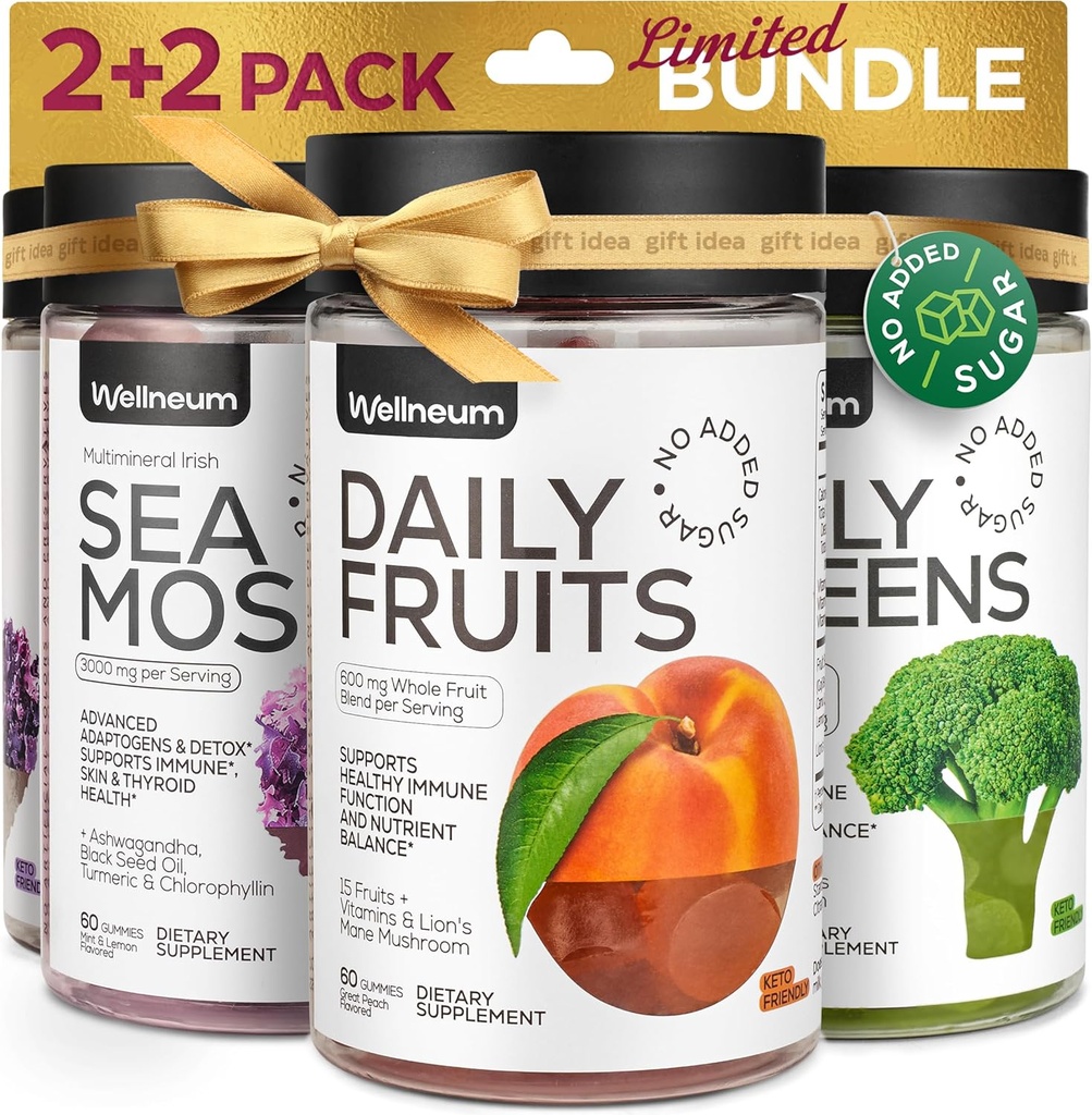 スーパーフルーツスーパーグリーンと海苔のガミーバンドル - フルーツブレンド、グリーンブレンド、アイリッシュシーモス、ブラッドダーラック - デトックス、栄養素バランス、免疫サポート、甲状腺の健康 - 男性と女性のための