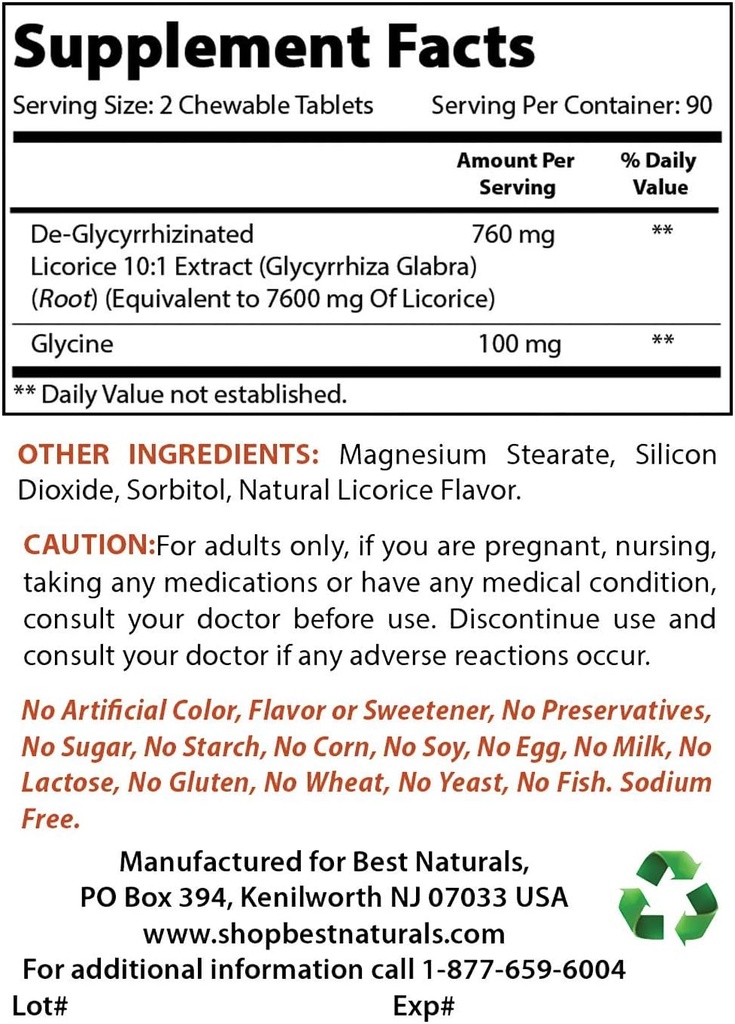 ベストナチュラルDGL Chewable 380mg&Lグルタミン500mg