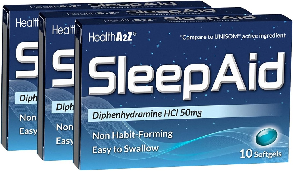 HealthA2Z® 睡眠補助剤 | ジフェンハイアミン HCL 50mg | ソフトゲル | より深い眠りをサポート | 10 カウント(パック3)