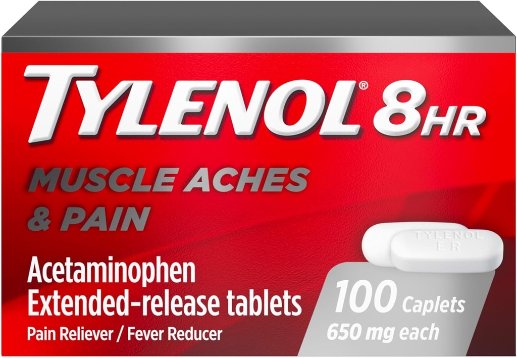 Tylenol 8時間のアセトアミノフェン650のmgの延長解放の小冊子、速い代理のBi層の設計、筋肉、接合箇所、背部及び関節炎の痛みのための速い及び長続きがする痛みの軽減、熱心な減力剤、100の計算