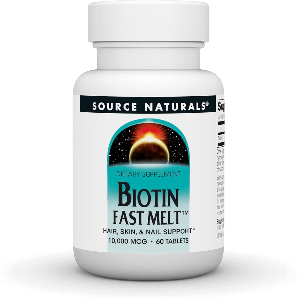 Source Naturals Biotin Fast Melt, Hair Skin and Nail Support*, 10,000 mg - 60 Fast Melt Tablets