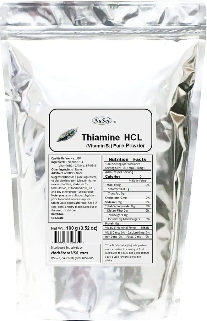 Thiamine HCLのビタミンB1の純粋な粉エネルギー(100グラム(3.52のoz)