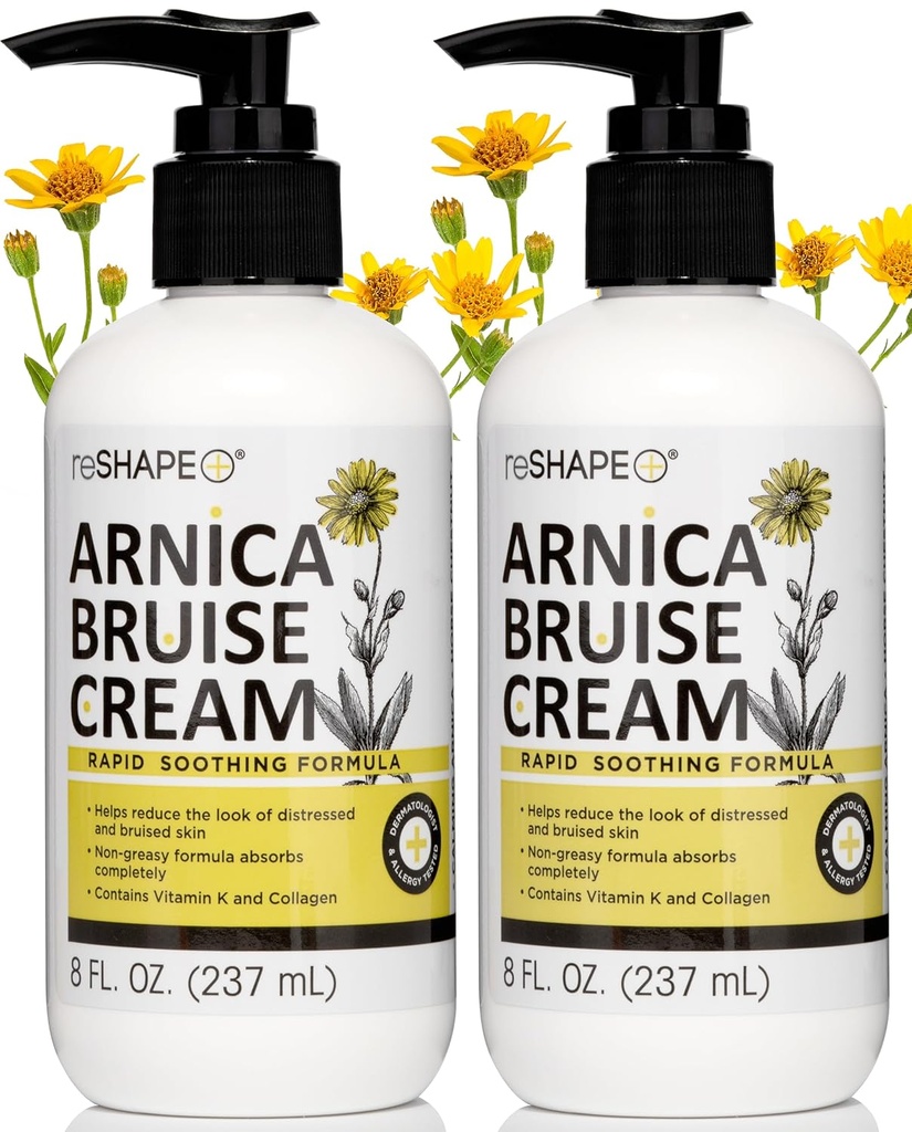 Reshape+ Arnica Bruise 救済 Topical Cream for Bruising, Swelling, & Discoloration On Skin, Natural Skin Care Homeopathic Arnica Lotion W/Vitamin K, ホースチェストナット, & Collagen, 8 Fl Oz (2-Pack)