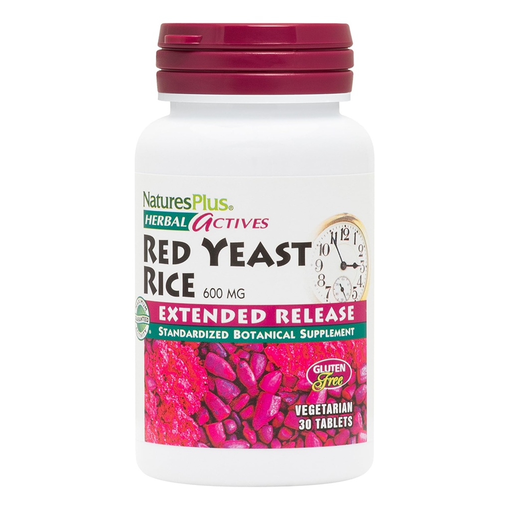 Natures Plus Herbal Activesレッドイーストライス、拡張リリース - 600mg、30ビーガンタブレット - ハーブサプリメント - ベジタリアン、グルテンフリー - 30サービング