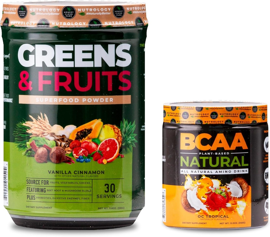 Nutrology Greens&Fruits Powder-Naturally Sourced Superfood, バニラシナモン (30 サービング) BCAA Natural, 植物ベース BCAAパウダー, オレンジココナッツ味 (30 サービング)