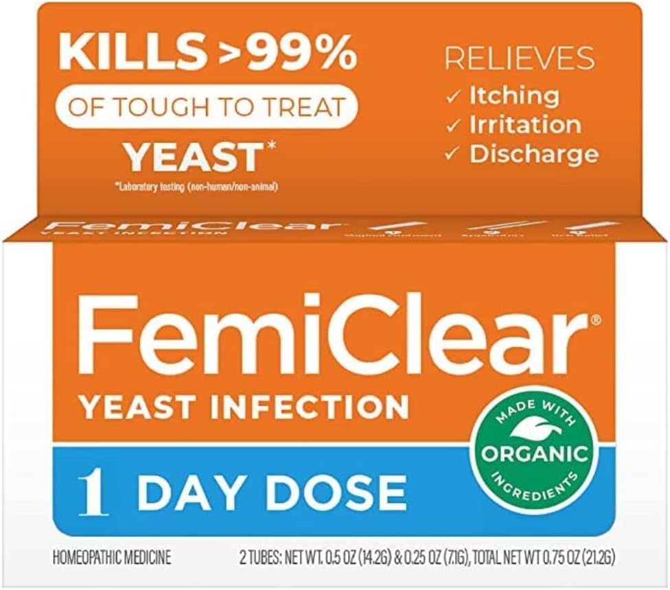 FemiClear 1日ドーズイースト感染症 | イースト感染症救済 | 女性の健康のためのホメオパシーソリューション | 0.25oz イースト感染症の軟膏、1のアプリケーターおよび0.5oz リクルート
