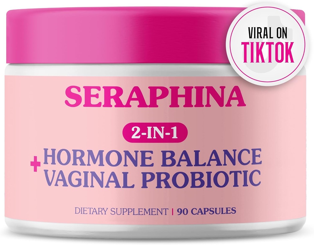 Seraphina Vaginal Probiotics 2-in-1 for Women + ホルモン バランス - 90 カプセルの完全なフェミニン ケア、PMS & 尿路の健康、プレバイオティック ブレンド、10 億 CFU、6 緊張(90 カウント)
