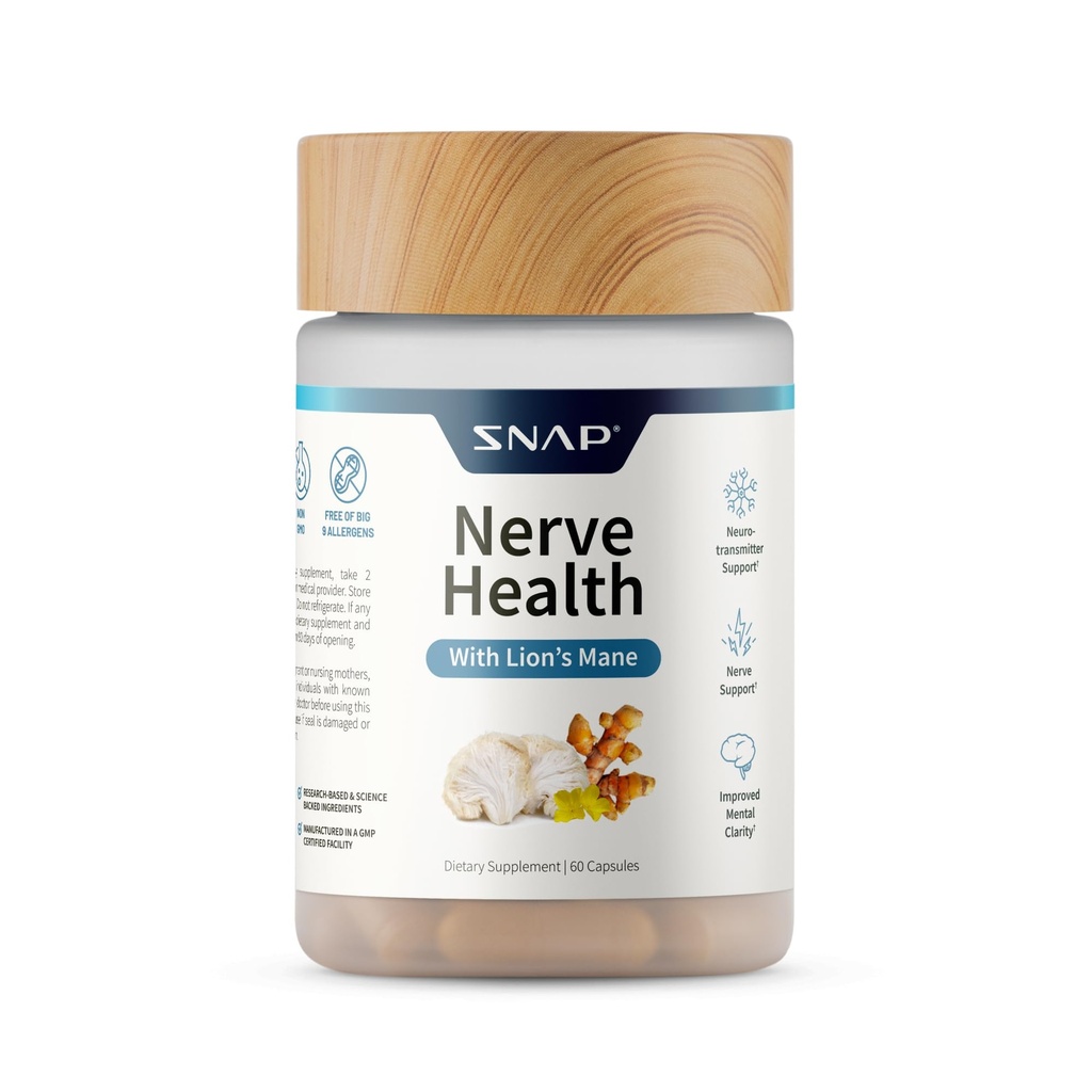 スナップは、ライオンのマネ、有機的ターメリック&ハーブとNerve Health Supportを補います - メンタルクラリティ、メモリ、フォーカスとNerve機能をサポート - 60カプセル