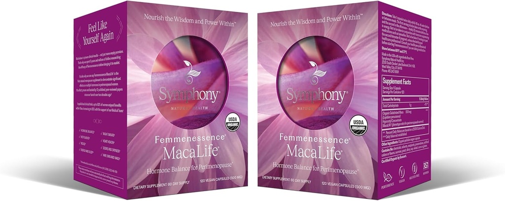 Femmenessence® MacaLife® - 自然ホルモンバランス、症状緩和、心と気分のサポートのための臨床的に実証済みのペリメノパスサプリメント(240カプセル、120日の供給)