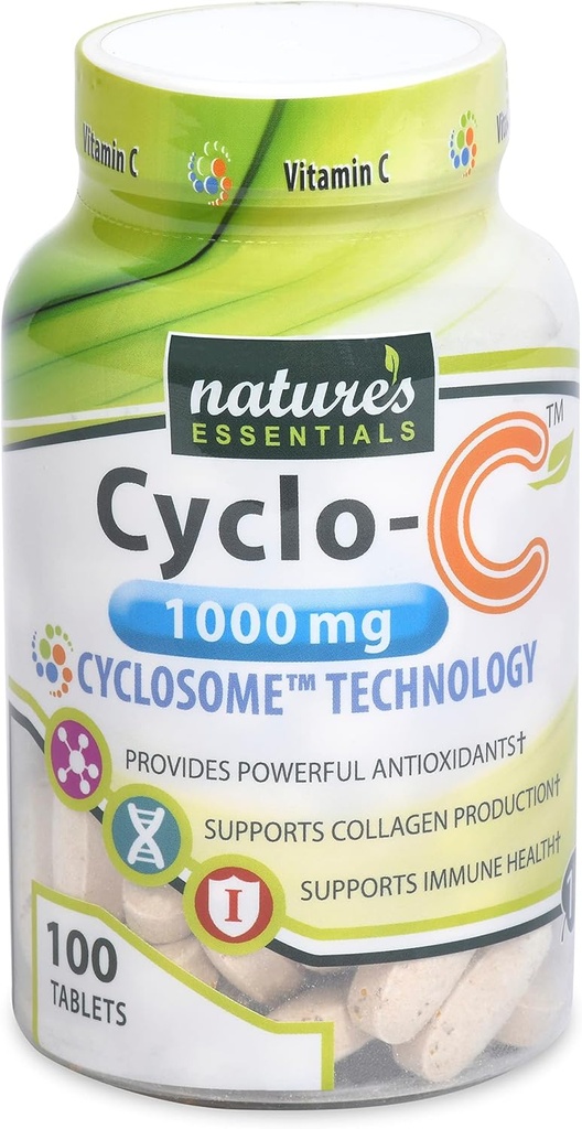 NATURE'S ESSENTIALS リポソームビタミンC | Cyclo-C 1000mg | Bioflavonoids + Cyclodextrin 最大吸収フォーミュラ | 3ヶ月供給 | 非GMO | グルテンフリー | ベジタリアン | カウント (100)