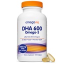 OmegaVia DHA 600 mg, 脳と目のための超純粋なオメガ3 DHAサプリメント, 女性のためのDHAプレナタルビタミン, 完全魚油オメガ3, IFOSテスト済み, 120 Softgels