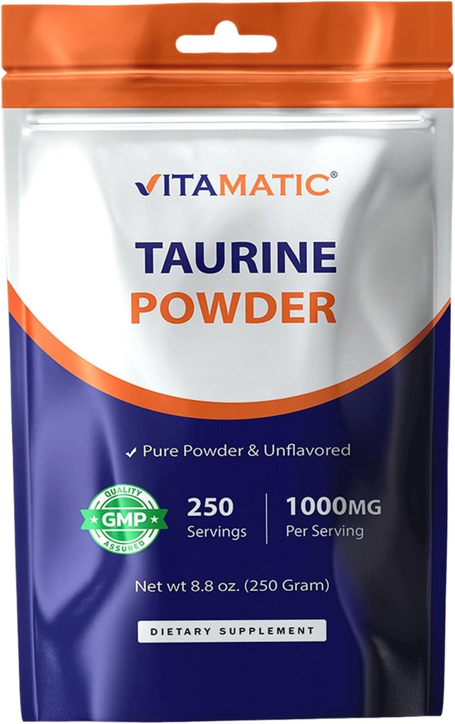 Vitamatic Pure Taurine 1000mg 250 Servings - Non-GMO, Gluten Free