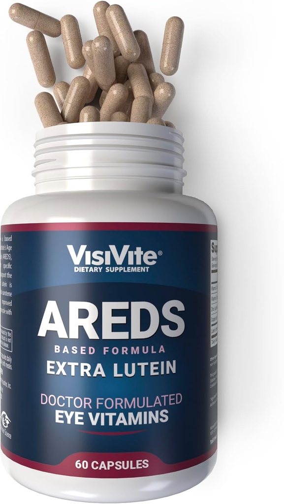 AREDS Lutein Eye Vitamins by VisiVite - ベータカロチンのない目のレテインサプリメント - 目のレテイン - 大人のためのアイサプリメント - 60カプセル