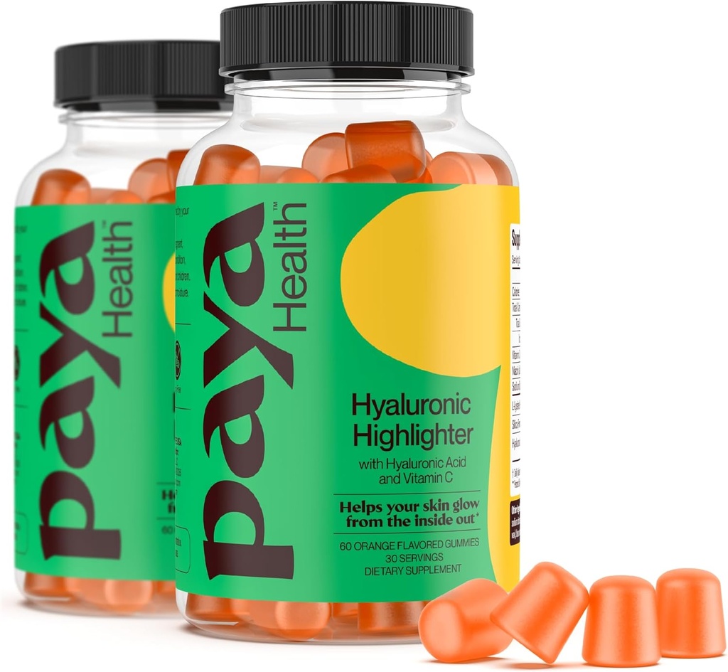 ハイアルロンハイライタースキンケアグミ | 明るいサポート, 露, プラムスキン | ビーガンヒアルロン酸&ビタミンCサプリメント | 非GMO, ゼラチンフリー, オレンジ風味, 60日の供給