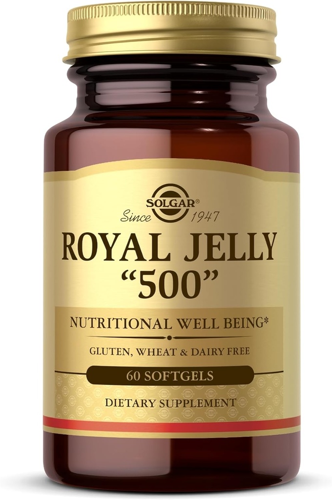 Solgar Royal Jelly "500" - 60 Softgels - グルテンフリー、酪農場無料 - 60 人前
